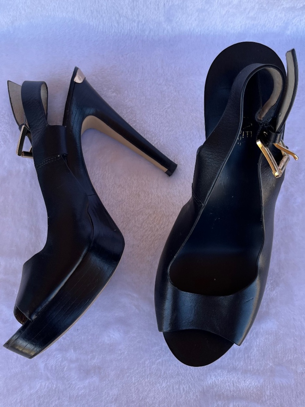 Michael Kors Carina Pumps Slingback Peep Toe Leather Stiletto Size 8.5M Black